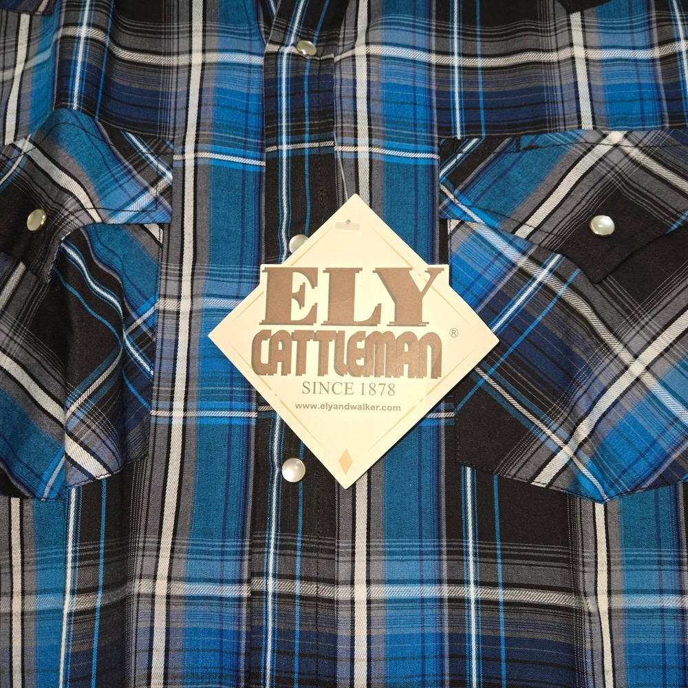 Ely Cattleman Western Shirt M Plaid Pearl Snap Cowboy Y2K Grunge Indie Style